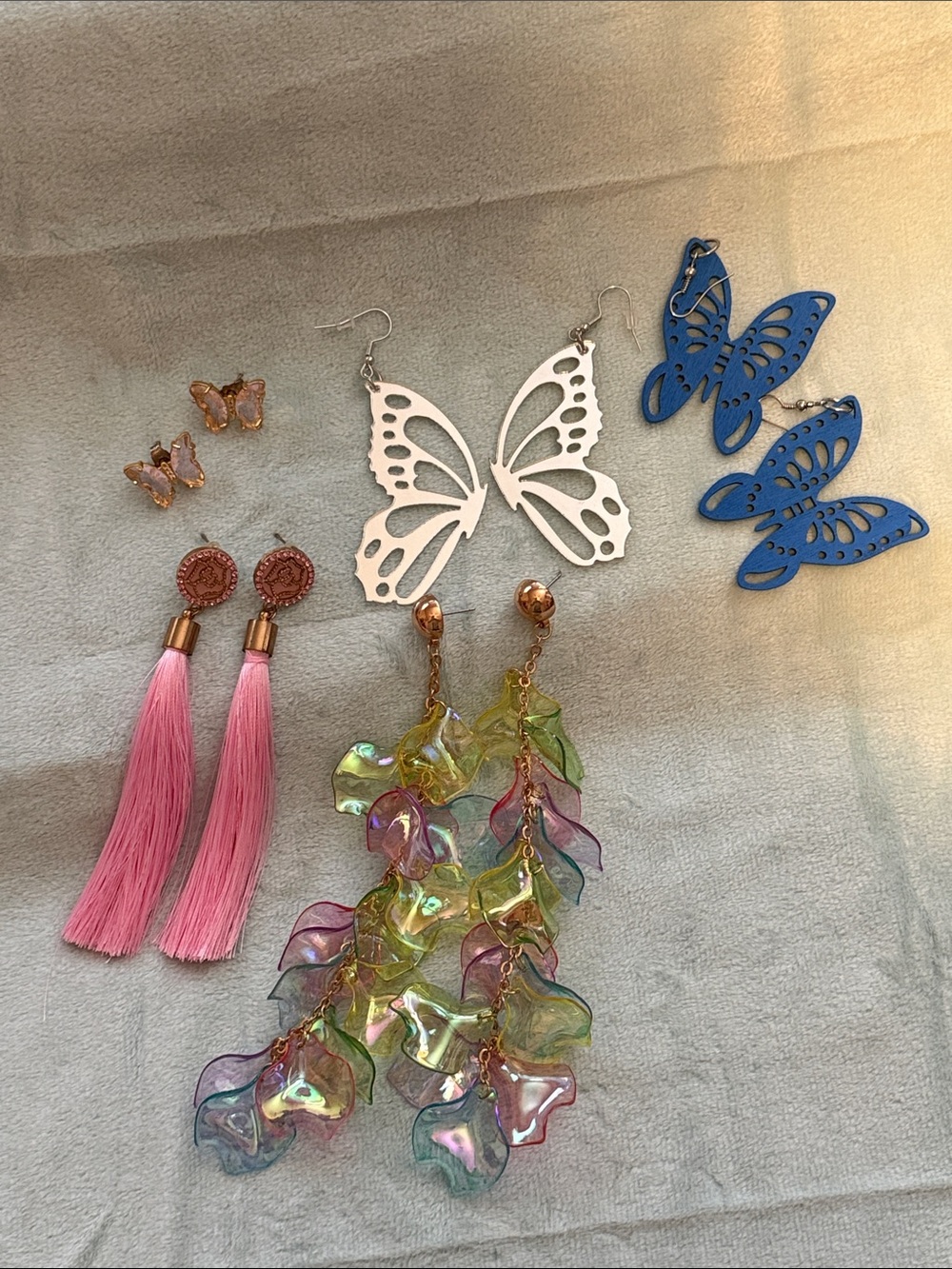 Iridescent Multicolor Petal Cascade Drop Earrings Bundle - Women Jewelry